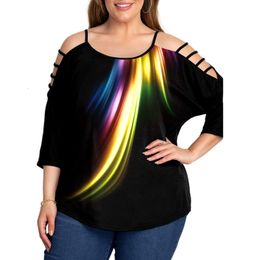 Women's Plus Size TShirt Fashion Plus Size Womens Cut Out Knitted Tees Gradient Printed Tshirts Autumn Sexy Long Sleeve Oversized Loose Hollow Tunic Top 221121