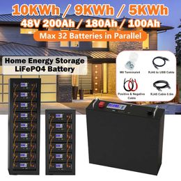 48V 200Ah 150Ah 100Ah LiFePO4 Battery Pack 51.2V 10KWh 100% Capacity with RS485 CAN for Energy Storage Backup Power