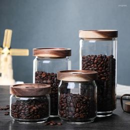 Storage Bottles Acacia Glass Sealed Can Kitchen Miscellaneous Grain Transparent Snack Coffee Bean Tea