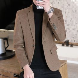 Men's Suits Blazers High Quality Coat Single Button Business Casual Wool Blended Jacket Autumn/Winter Thick Blazer Plus Size 221121