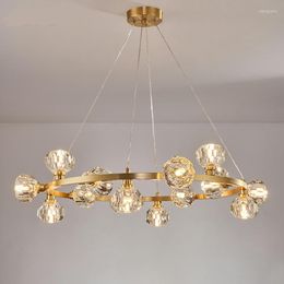 Pendant Lamps Light Luxury Chandelier Living Room Copper Postmodern Crystal Bedroom Simple Creative Restaurant American Molecular