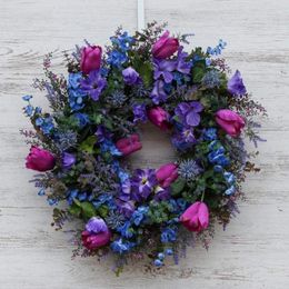 Decorative Flowers Artificial Wreath Spring Purple Lavender Tulip Wedding Party Indoor Living Room Home Garden Front Door