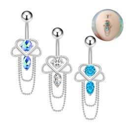 316L Stainless Steel Tassel Belly Button Ring Body Navel Barbell Piercing Jewelry with Chain