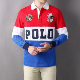 Mens Polos Primavera Moda Street Wear 100% Algodão Manga Longa Polo T Shirt Roupas de Alta Qualidade Bordados Tops 221121