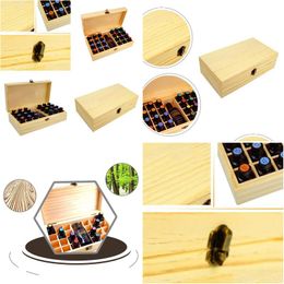 Storage Boxes Bins 25 Holes Essential Oils Wooden Box 5Ml /10Ml /15Ml Bottles Spa Yoga Club Storage Case Organiser Container Drop Dhmsr