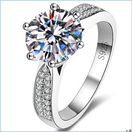 Cluster Rings 1 Karat Diamond Ring Plate 925 Sier Engagement Wedding Rings Band For Women Fashion Jewelry Gift Drop Delivery Dh48I