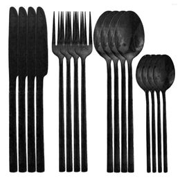 Dinnerware Sets Black Cutlery Set 304 Stainless Steel Mirror Knife Spoon Dinner Silverware Shiny Fork Coffee Tableware