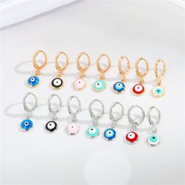 Enamel Evil Eye Hoop Earring Simple Coloured Metal Turkish Lucky Blue Eye Round Earrings For Women Jewellery