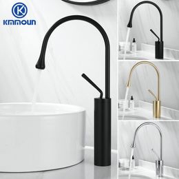 Bathroom Sink Faucets Brass Brushed ly Drop Style Basin Faucet Cold Mixer Tap 360 Swivel Waterfall Art Crane 9008W 221121