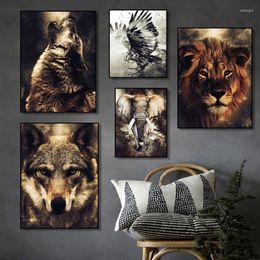 Wallpapers Custom Vintage Style Animal Wolf Elephant Lion Watercolour Oil Painting