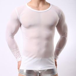 Canotte Canottiera da uomo Abbigliamento gay sexy Maglia di nylon Camicie trasparenti trasparenti Maniche lunghe Slip Homme T Intimo Clubwear