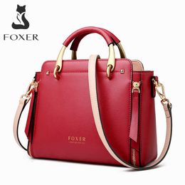 designer bag FOXER Bags Split Leather Handbags Women Purse Chic Totes for Female Shoulder s Large Capacity Crossbody Stylish Messenger Bag