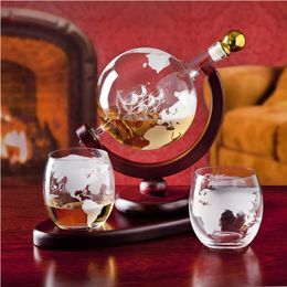 Wine Glasses NANCIHUI Whiskey Decanter Set Crystal Glass Wine Glass Creative Globe Wine Bottle World Map Pattern Indoor Office Decoration 221121