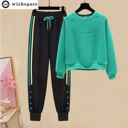 Womens Two Piece Pants South Korea Autumn Letter Printed Long Sleeve Tshirt Casual Trouser Twopiece Set Sports Running Suit 221121