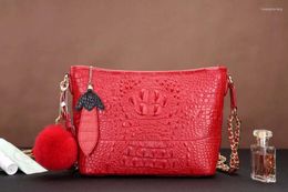 Evening Bags Latest Design Production Crocodile Skin Lady Shoulder Cross Body Small Size Bag In Color Of Red Black And Pink Free Ship
