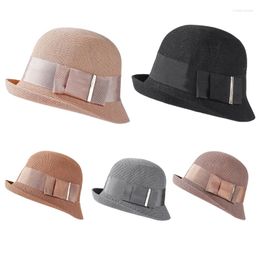 Berets D0LF Elegant Bowler Hat Warped Edge Widened Patch Dome Top Sun For Family Gathering Wedding Outdoor Activities