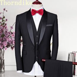 Men's Suits Blazers Thorndike Men 3 Pieces Black Fit Casual Groomsmen Army Lapel Business Tuxedos for Formal WeddingBlazerPantsVest 221121