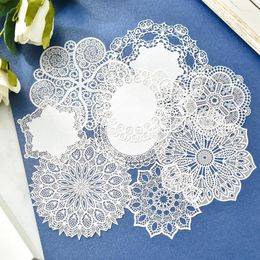 Gift Wrap 10 Pieces Of Non-repetitive Pattern Handmade Lace Paper Flower Round Hand Account Die-cut DIY Scrapbook Greeting Card