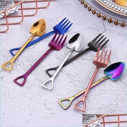 Forks Soid Spade Spoon Fork Food Grade Stainless Steel Coffee Stirring Spoons Home Kitchen Dining Flatware Drop Delivery Garden Bar Dhzlh