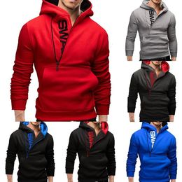 Men's Sweaters Sports Men Plus Size Slant Zipper Letter Hoodies Long Sleeve Hooded Sweatshirt Slim Warm Outdoor Windproof Streetwear Xmas Gift 221121