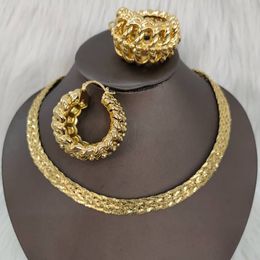 Wedding Jewellery Sets Dubai Gold Colour for Women Punk Chain Necklace and Earrings 2PCS African Weddings Party Bride Gifts 221119