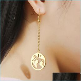 Dangle Chandelier Stainless Steel World Map Earrings Sier Gold Maps Dangle Ear Rings Women Fashion Jewellery Drop Delivery Dh4Un