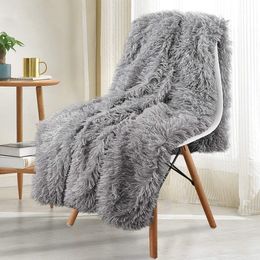 Blankets Double side Fluffy Blanket Soft Warm Bedspread on the bed plaid sofa blankets Faux Fur Bed Cover Sheet for Home decor 221119