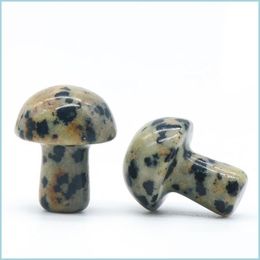 Loose Gemstones 20Mm Dalmation Jasper Mushroom Gemstone Scpture Decor Carving Polished Crystal Cute Stones For Home Garden Lawn Yard Dhpv6