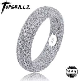 Solitaire Ring TOPGRILLZ 925 Sterling Silver Stamp Full Iced Out Cubic Zirconia Mens Women Engagement Rings Charm Jewellery For Gifts 221119