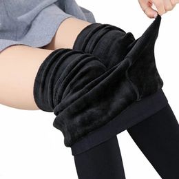 Womens Leggings Winter Warm Leggins High Waist Solid Color Velvet Stretchy Black 221121