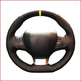 Steering Wheel Covers Black Artificial Leather Yellow Marker Cover For 308 2014 2022