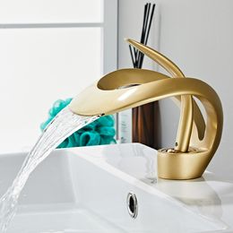 Bathroom Sink Faucets Golden/White Basin Black Brass Creative Grey Mixer Tap Cold Waterfall 221121