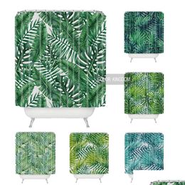 Shower Curtains Sweetenlife Tropical Shower Curtain Polyester Fabric Simple Bathroom Designs Green Plants Curtains Bath Waterproof 1 Dhznh