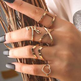 Wedding Rings 5 Pcs/set Korean Fashion Jewellery 2022 Trend Personality Heart Snake Set Auger For Women Grunge Wholesale