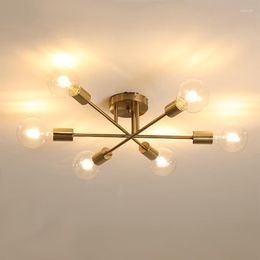 Pendant Lamps Modern Sputnik Chandelier Ceiling Lamp E27 Nordic Semi Flush Mount Lights Antique Gold Home Decor Lighting Fixtures