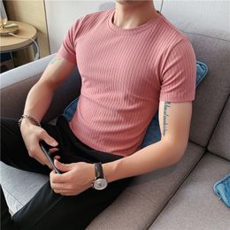 Men's TShirts Summer Thin Dark Striped T Shirt Men's Clothes Short Sleeved Round Neck Slim Fit Elastic Tee Tops Allmatch Bottoming Shirt 221121