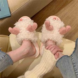 Women Wool Slippers Female Autumn And Winter Beautiful Girl Ventricular Home Slippers Fashion Antislip Cotton Slippers J220716