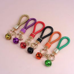 PU Leather Braided Woven Rope Keychain With Bell DIY Bag Pendant Key Chain Holder Key Car Trinket Keyring For Women Gift Jewellery