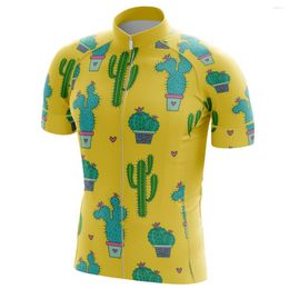 Racing Jackets HIRBGOD Men's Cycling Jersey Cactus Pattern Male Bicycle Wear Yellow Riding Sportswear Summer Short Sleeve Quick Dry