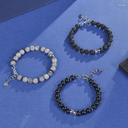 Strand Beaded Bracelet Men 8mm Lava Tiger Eye Stone Bead Charm Stainless Steel Chain Jewellery Gift Pulsera Hombre