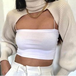 Women's Sweaters Women's Women Lantern Long Sleeve Sweater Sexy Hollow Out Turtleneck Solid Colour Crop Top Ribbed Knit Loose Shrug