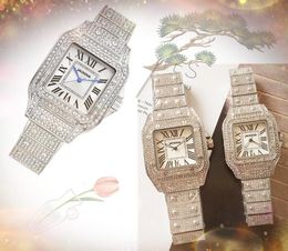 Full Diamonds Ring Square Roman Watches Quartz Movement Iced Out Women Men Shiny Lover Lifestyle Waterproof Fashion Dress Wristwatch Montre De Luxe Birthday gifts