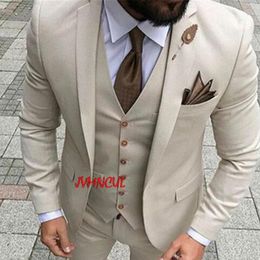 Mens Suits Blazers With Pant Terno Masculino Slim Fit Smoking Formal Tuxedo Beige 3 Pieces Wedding For Groomsman 221121