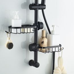 Bathroom Shelves Aluminium Basket Shelf Single Layer Storage For Shampoo Soap Shower Rack Holder Organiser With Hooks 221121