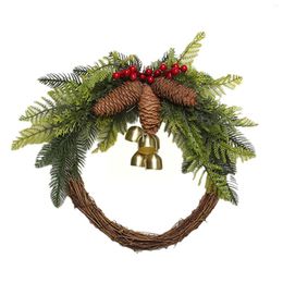 Decorative Flowers Christmas Rattan Wreath Pine Natural Branches Berries&Pine Cones For DIY Supplies Home Door Decoration Q0S0