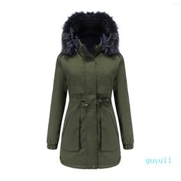 Women's Jackets Women's Cotton Padded Clothes With Wool Collar On Both Sides Detachable Hat