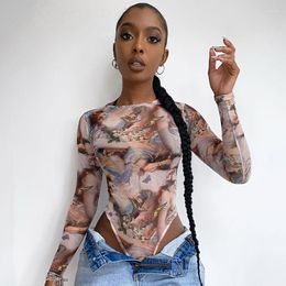 Women's Two Piece Pants Sexy Womens Bodysuits Bodycon Long Sleeve Printed Jumpsuits Skinny Slim Casual Body Tops Streetwear Outfits Rompers