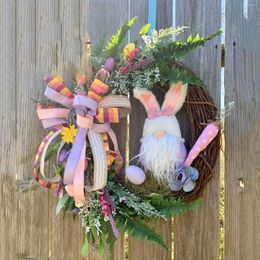 Decorative Flowers Artificial Gnome Easter Wreath For Front Door With And Eggs Decoration Diy Floral Wreaths Garlands