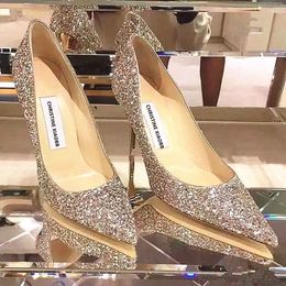 Luxury Sequined Bridal Shoes Woman Pumps Gold Silver Black Glitter Wedding Shoes Pointed Toe Stiletto Ladies Fashion Women Heels F218N