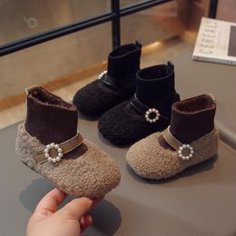 Boots Fashion Girls Winter Knitted Warm Flat Shoes Performance Ankle Baby Toddler Girl Fur Snow Size 21 30 221121